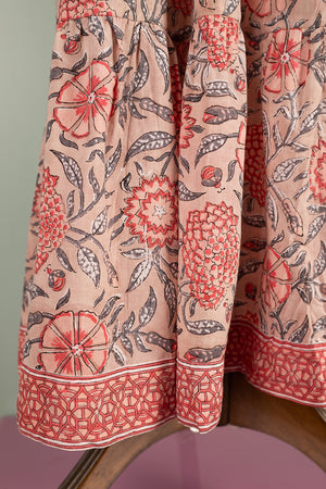 Henrietta Peach Hand Block Printed Cotton Tukdi Dress