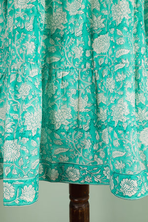 Catherine Turquoise Hand Block Printed Cotton Shirt Dress
