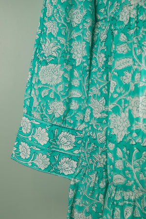 Catherine Turquoise Hand Block Printed Cotton Shirt Dress