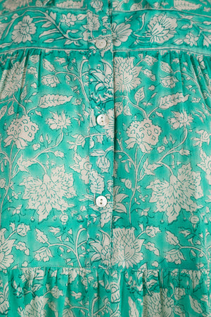 Catherine Turquoise Hand Block Printed Cotton Shirt Dress