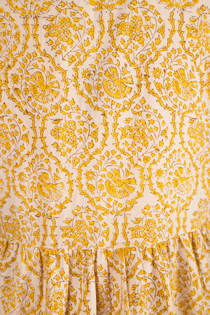 Catherine Mustard Hand Block Printed Cotton Shirt Dress