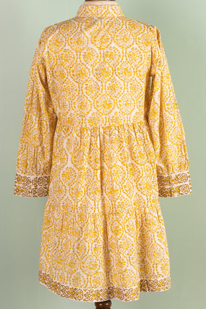 Catherine Mustard Hand Block Printed Cotton Shirt Dress