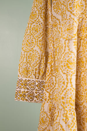 Catherine Mustard Hand Block Printed Cotton Shirt Dress