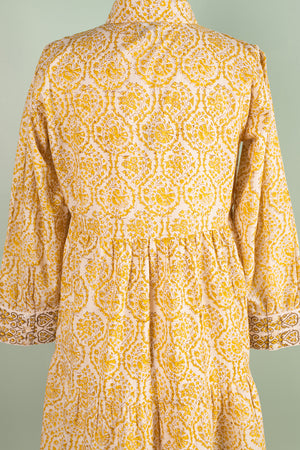 Catherine Mustard Hand Block Printed Cotton Shirt Dress