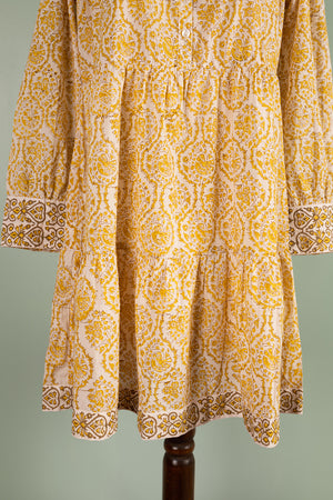 Catherine Mustard Hand Block Printed Cotton Shirt Dress