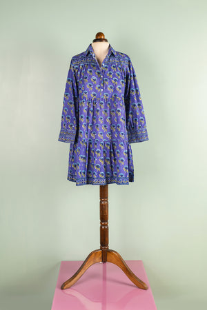 Catherine Indigo Hand Block Printed Cotton Shirt Dress