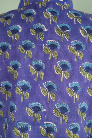 Catherine Indigo Hand Block Printed Cotton Shirt Dress
