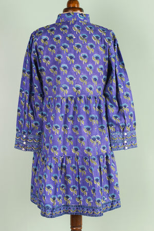 Catherine Indigo Hand Block Printed Cotton Shirt Dress