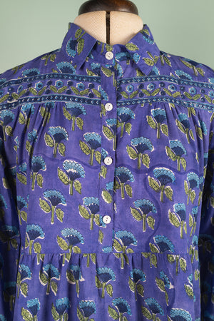Catherine Indigo Hand Block Printed Cotton Shirt Dress