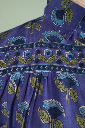 Catherine Indigo Hand Block Printed Cotton Shirt Dress