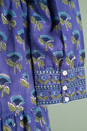 Catherine Indigo Hand Block Printed Cotton Shirt Dress