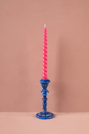 Blue Moulded Metal Ceramic Candle Holders