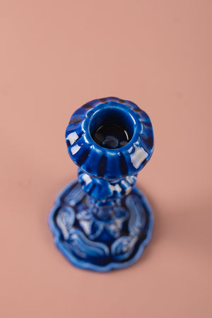 Blue Moulded Metal Ceramic Candle Holders
