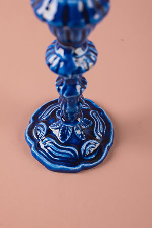 Blue Moulded Metal Ceramic Candle Holders
