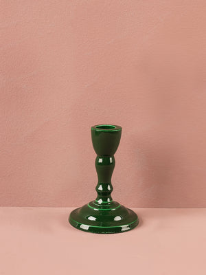 Racing Green Moulded Metal Ceramic Candle Holders
