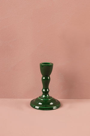 Racing Green Moulded Metal Ceramic Candle Holders