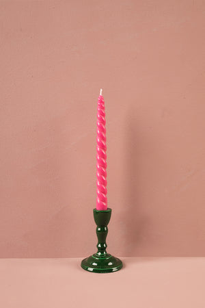 Racing Green Moulded Metal Ceramic Candle Holders