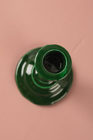 Racing Green Moulded Metal Ceramic Candle Holders