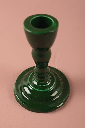 Racing Green Moulded Metal Ceramic Candle Holders