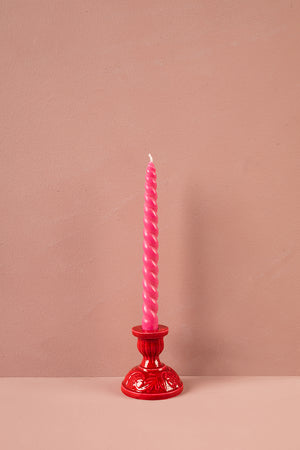 Carmine Moulded Metal Ceramic Candle Holders