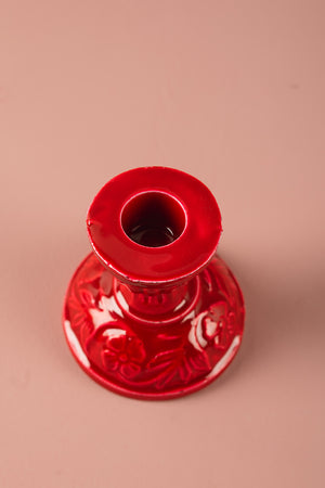 Carmine Moulded Metal Ceramic Candle Holders