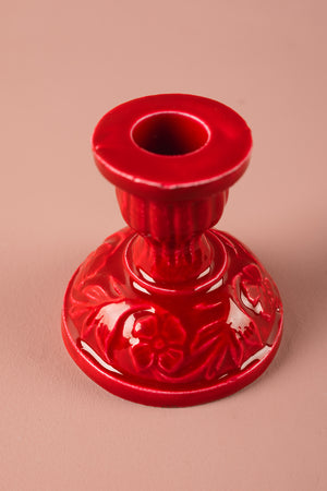 Carmine Moulded Metal Ceramic Candle Holders