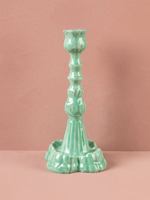 Azure Moulded Metal Ceramic Candle Holders