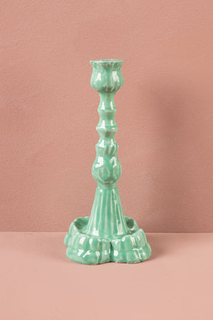 Azure Moulded Metal Ceramic Candle Holders