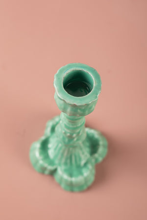 Azure Moulded Metal Ceramic Candle Holders