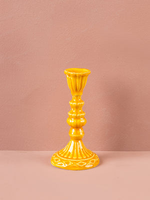 Yellow Moulded Metal Ceramic Candle Holders