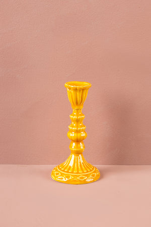 Yellow Moulded Metal Ceramic Candle Holders