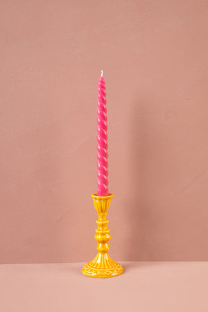 Yellow Moulded Metal Ceramic Candle Holders
