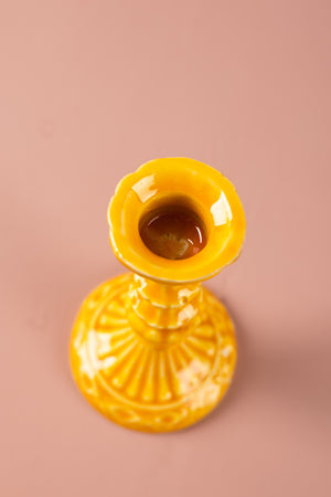 Yellow Moulded Metal Ceramic Candle Holders