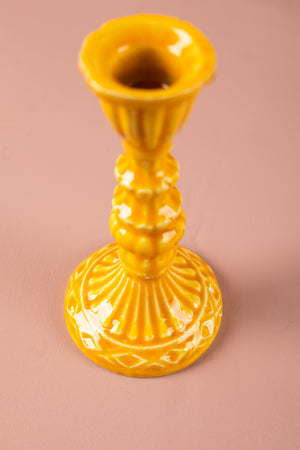 Yellow Moulded Metal Ceramic Candle Holders