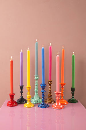 Blue Moulded Metal Ceramic Candle Holders