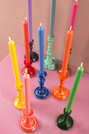 Blue Moulded Metal Ceramic Candle Holders