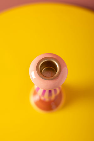Pink Stripe Hand Painted Wooden Candle Holder