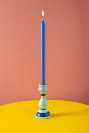 Blue & Green Hand Painted Wooden Candle Holder