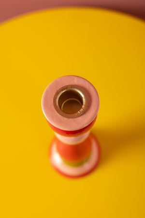 Red & Pink Hand Painted Wooden Candle Holder