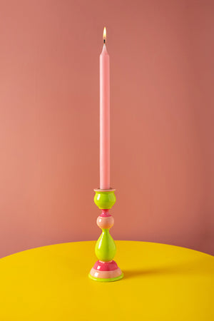 Pink & Green Hand Painted Wooden Candle Holder