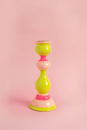 Pink & Green Hand Painted Wooden Candle Holder