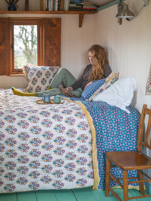 Cornflower and Lilac Hand Block Print Quilt