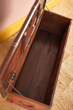 Blue Painted Trunk made from New and Reclaimed Wood with a Metal Trim