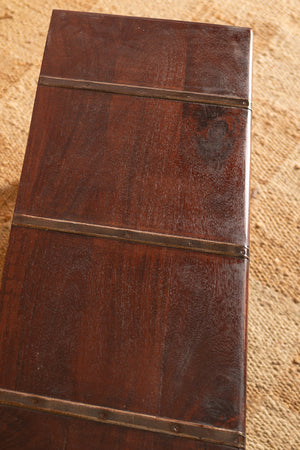 Blue Painted Trunk made from New and Reclaimed Wood with a Metal Trim