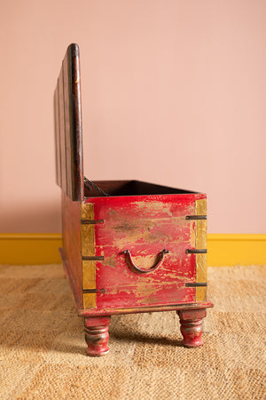Blue Painted Trunk made from New and Reclaimed Wood with a Metal Trim