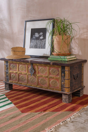Cream Reclaimed Wooden Chest with Brass Trim