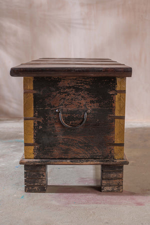 Cream Reclaimed Wooden Chest with Brass Trim