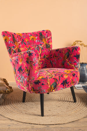 Cerise Bird of Paradise Velvet Armchair