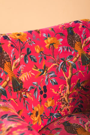 Cerise Bird of Paradise Velvet Armchair