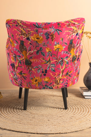 Cerise Bird of Paradise Velvet Armchair